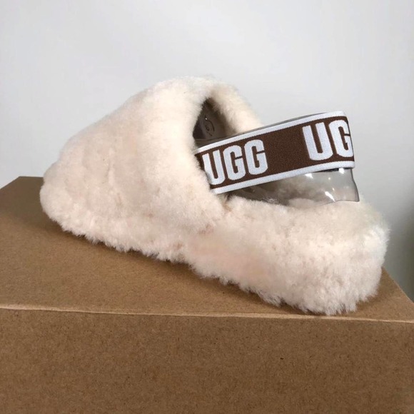 UGG FLUFF YEAH Sandals Slide Natural - Women Size 6 - Picture 3 of 4